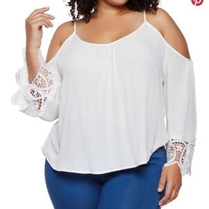 Plus Size Crochet Bell Sleeve Cold Shoulder Top